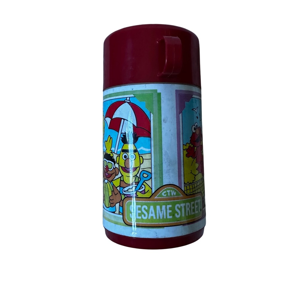 Vintage Sesame Street Thermos Elmo and Friends Red Lid‎ CTW